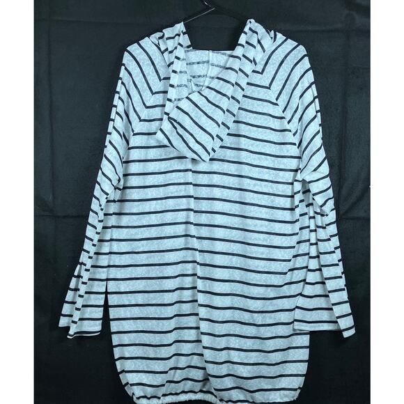 Kona Sol Womens Shirt White Black Sheer Beach Cover Up Drawstring Waist XL - Picture 10 of 12